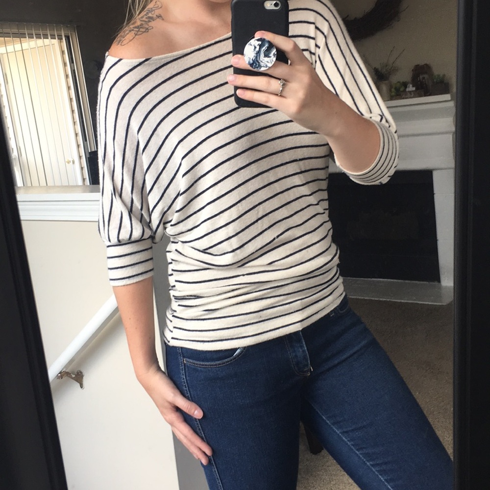 FOREVER21/ knit quarter-length striped tee - Picture 2 of 9